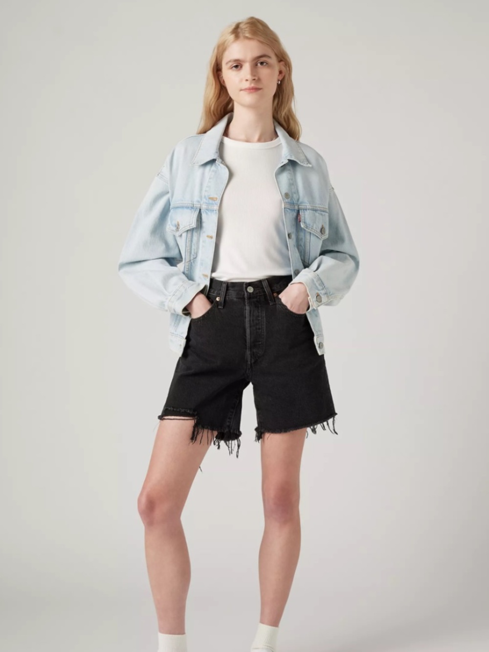 NWT Levi’s 501 Mid Thigh Short Lunar Black Denim Jean Cutoffs Sz 25 100% cotton